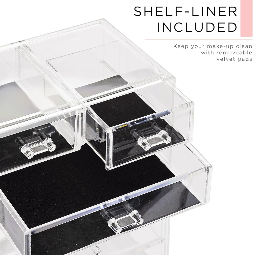 Acrylic Makeup Organizer Set, 6-Drawer Vanity & Countertop Cosmetic Storage with Small & Wide Compartments, Clear Makeup Storage for Brushes, Lipsticks, Jewelry – Holiday Gift for Women & Teens